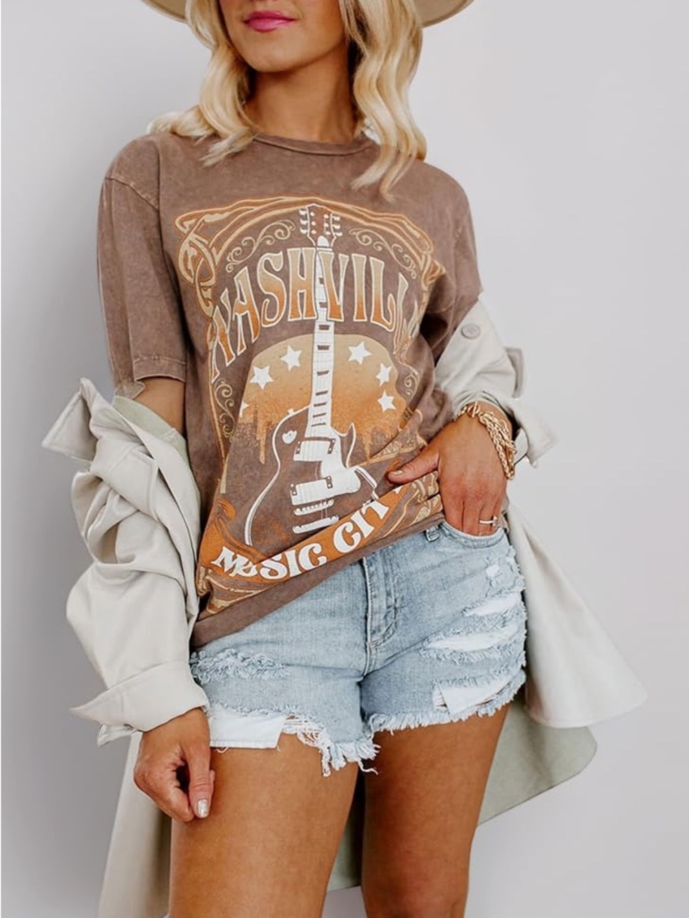 Women Country Music Shirts Nashville Concert Outfit Vintage Guitar Music City